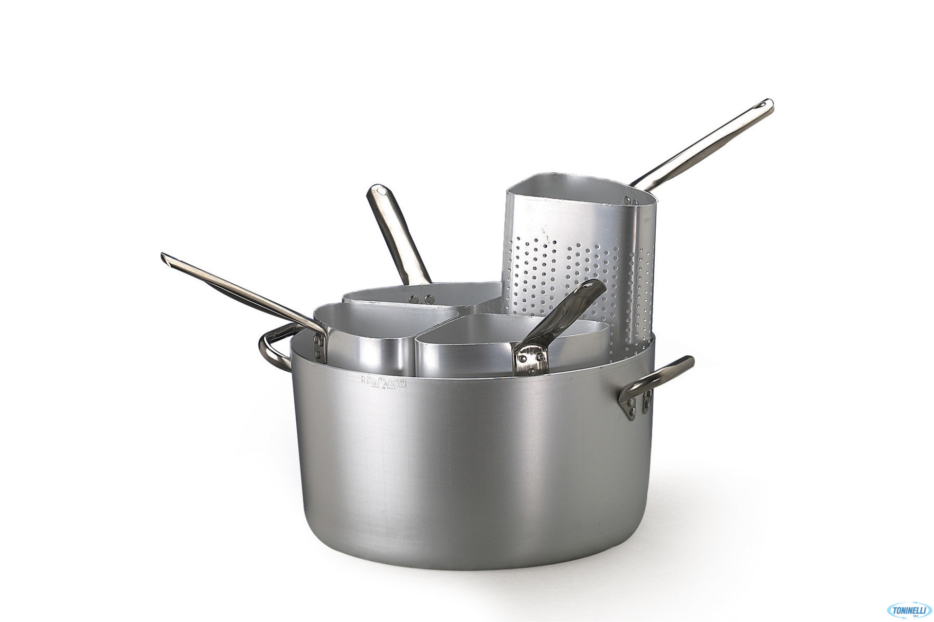 CASSERUOLA ALLUMINIO 3 MM CON 4 COLAPASTA A SPICCHI CM 36 H 20 LT 18 SENZA COPERCHIO