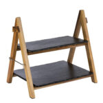 'SET ALZATA RICHIUDIBILE IN LEGNO D''ACACIA CM36,5X26,5 H34 CON 2 PIANI IN ARDESIA, IL PRIMO GN 1.2 CM 32,5X26,5 IL SECONDO GN 1.3 32,5X17,6  00958'