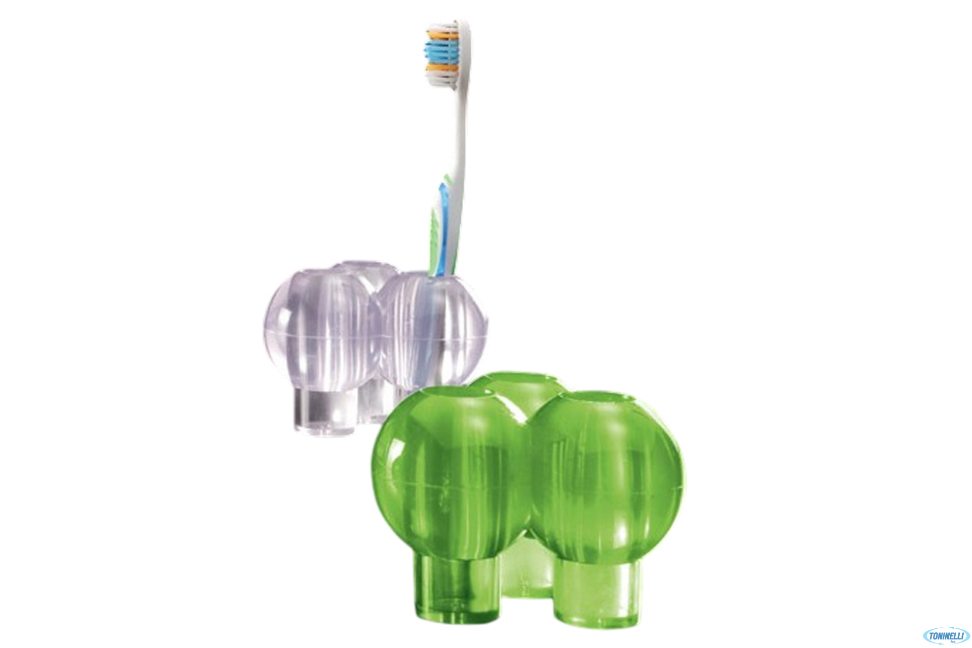 'BAGNO-PORTASPAZZOLINI DA DENTI ATOMO CM 9X9 H.6  A 3 SCOMPARTI COLORI ASSORTITI VERDE, BLU, CRISTALLINO, FUME'''