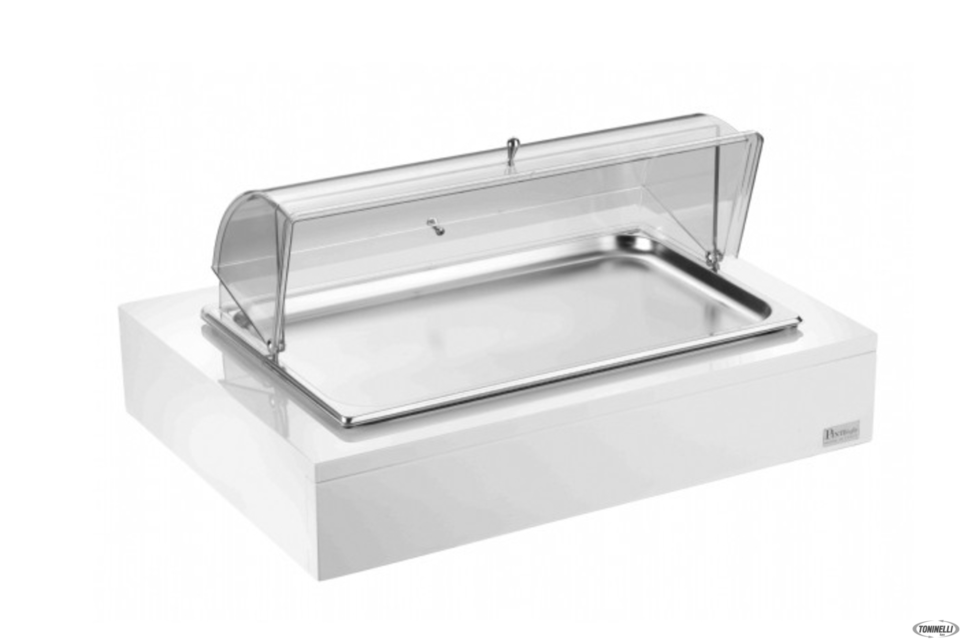 BUFFET-BIANCO VASSOIO REFRIGERATO RETTANGOLARE AFFETTATI CM64X46 H.30 CUPOLA ALZATA