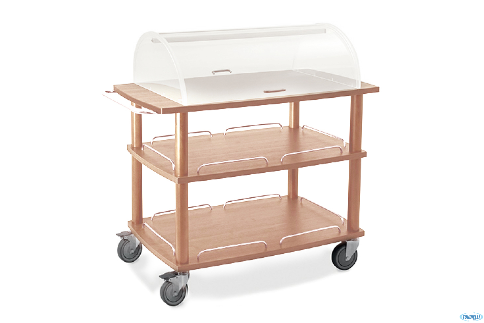 CARRELLO DI SERVIZIO 3 PIANI CON CUPOLA ROVERE