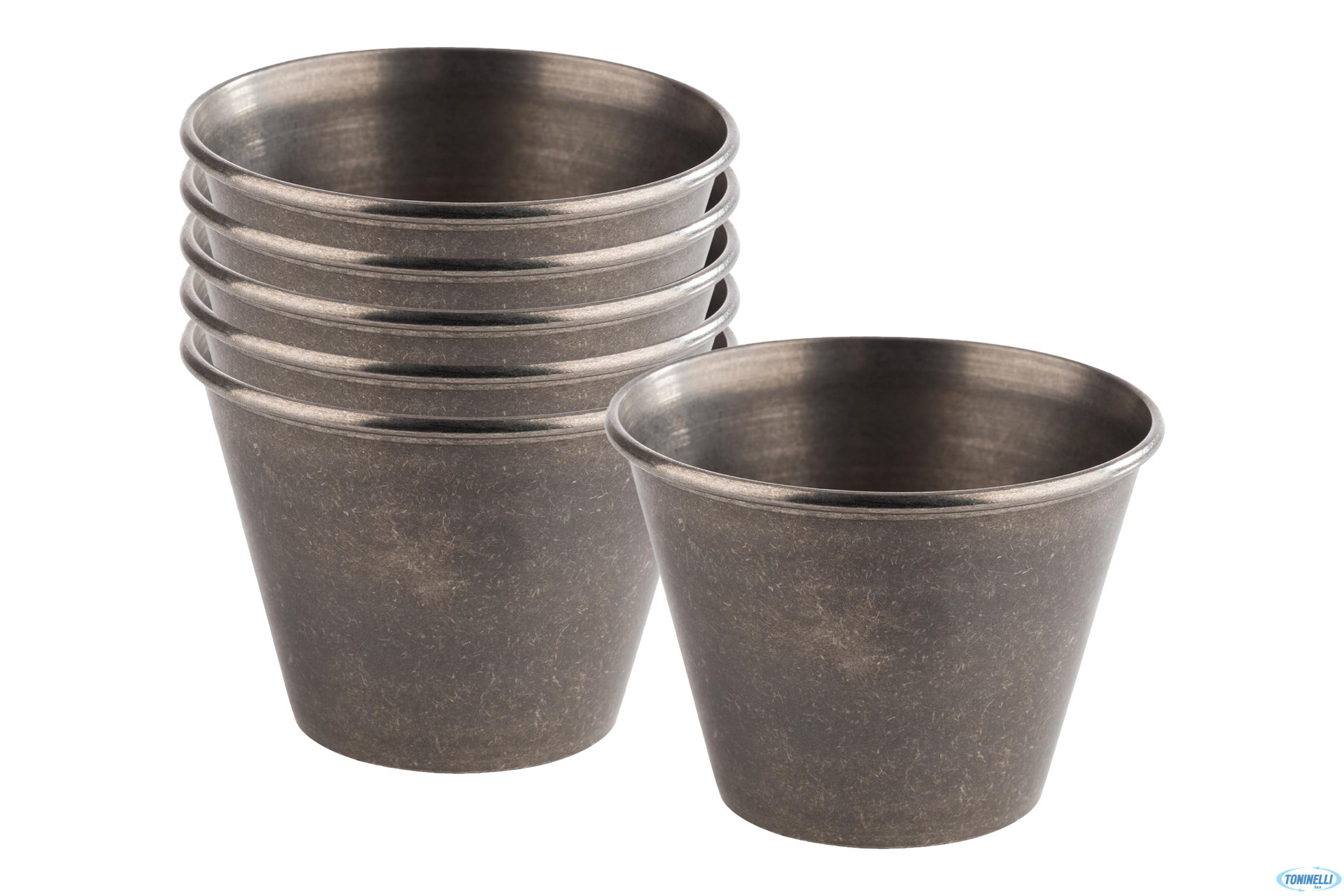 DIP BOWLS-SET 6 COPPETTE CM6XH.4,5 ACCIAIO EFFETTO ANTICATO