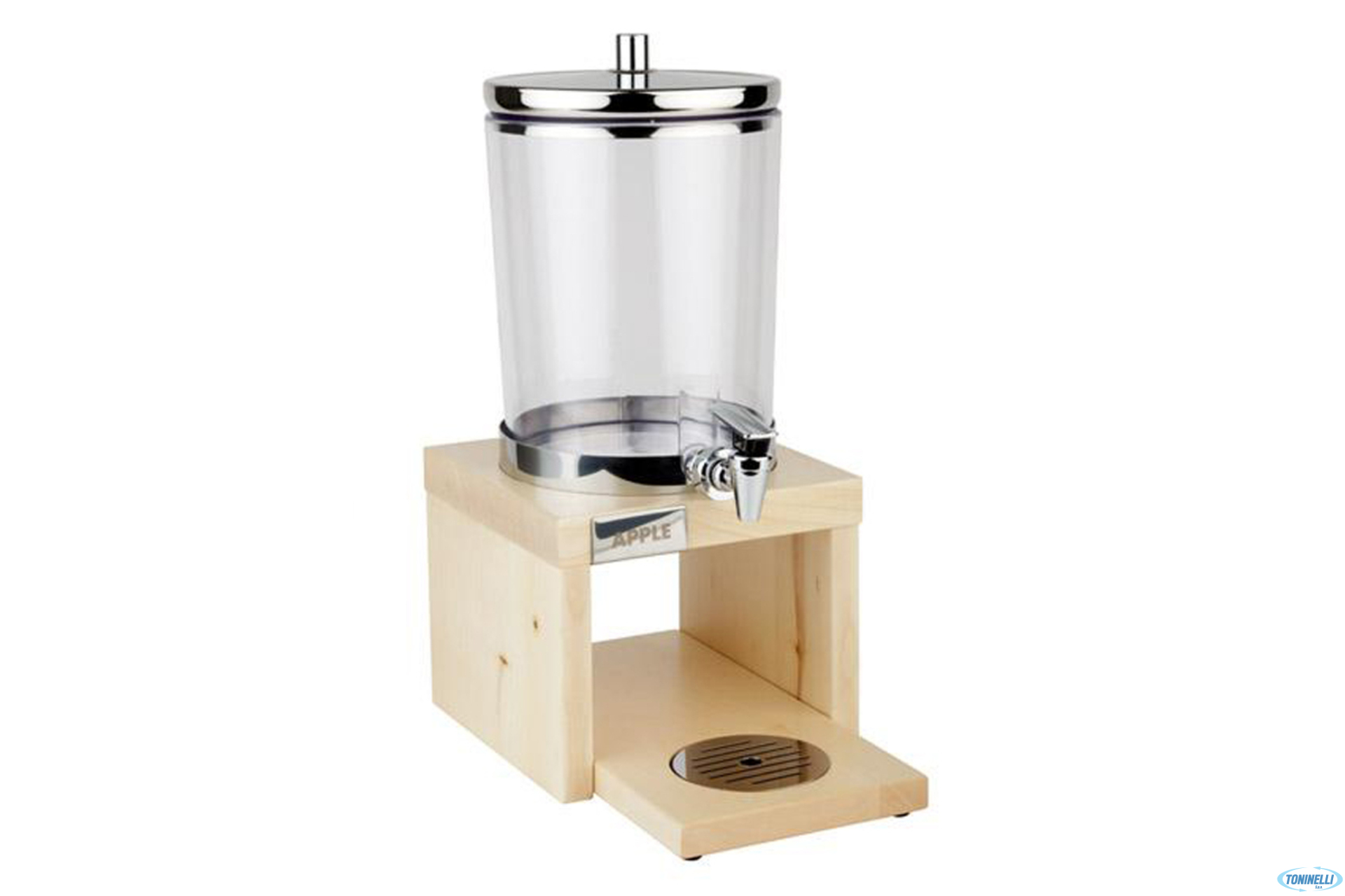 DISTRIBUTORE SUCCHI LT.4 CM.31X20 H42 CON DUE ELEMENTI REFRIGERANTI ALLA SOMMITA E ALLA BASE. BASE LEGNO, CONTENITORE INOX SAN. 3 TARGHETTE INCL 10870