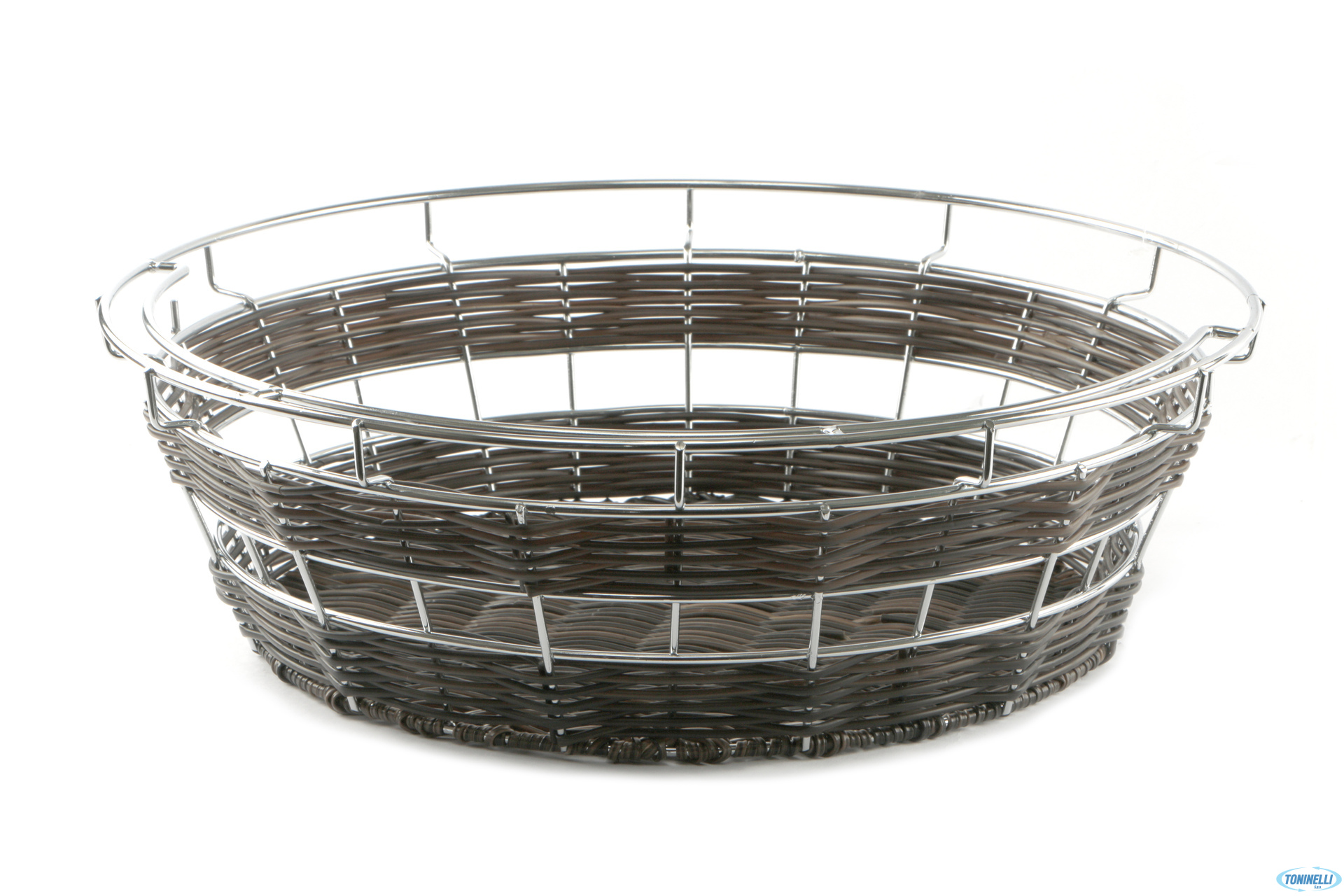 FRAMES-CESTA BUFFET POLIPROPILENE TONDA CM.40XH.12,5 MARRONE CON FILO CROMATO -SENZA CUPOLA40295