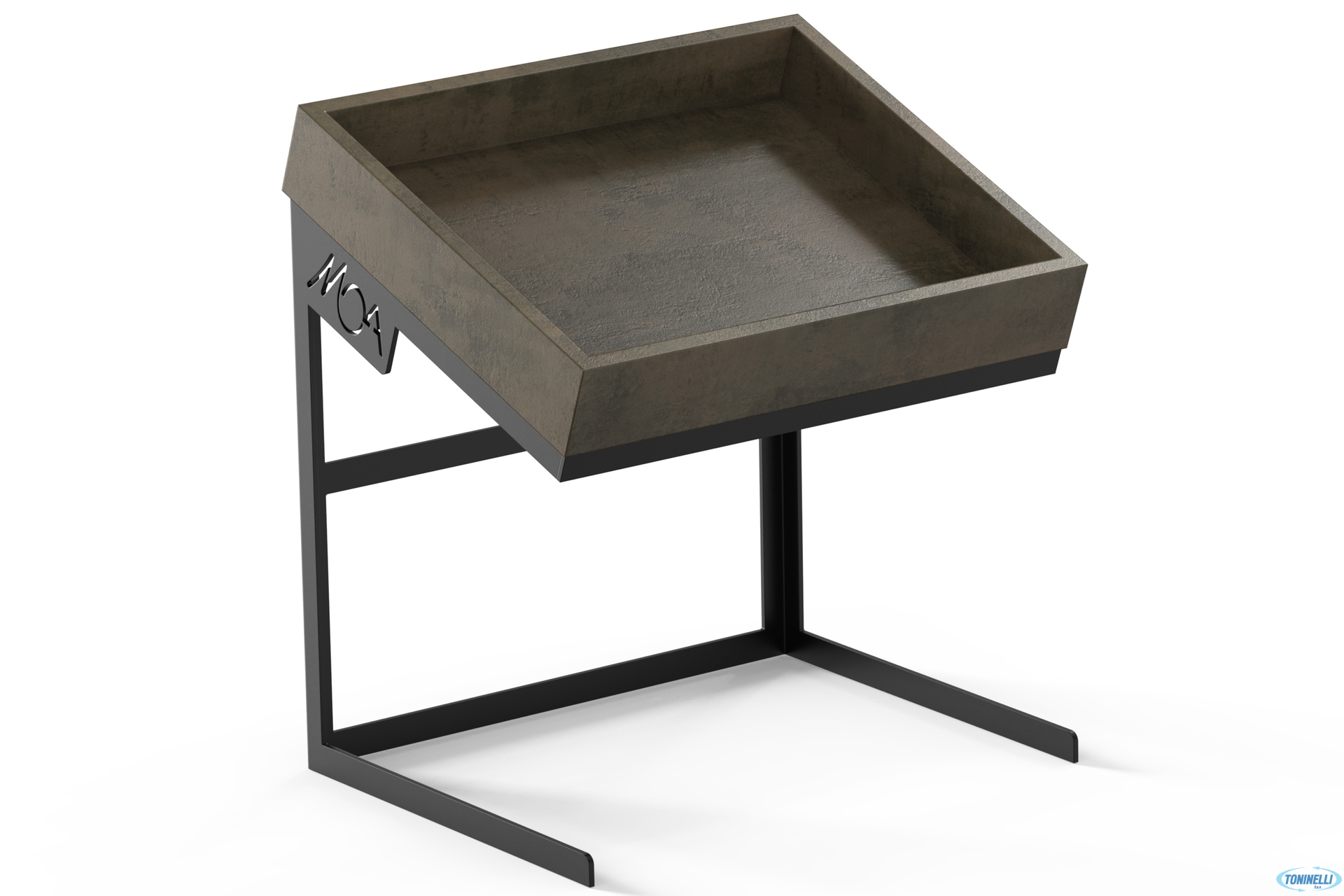 MOA BUFFET NERO-MINIMAL-ALZATA INCLINATA 1.2 H.30 CON CASSETTA  IN LEGNO MARRONE EFFETTO PIETRA H.CM5