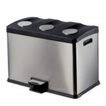 PATTUMIERA A PEDALE PER RACCOLTA DIFFERENZIATA IN ACCIAIO INOX SATINATO 3 SCOMPARTI DA 12 LITRI  CM 59,3X38,2X43H   106500