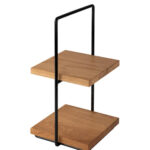 SET COMPOSTO DA STAND BUFFET CM.23X19 H 40,5 METALLO E PVC NERO CON 2 TAVOLE CM 20X20 H 2 LEGNO DI ROVERE OLIATO