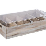 PORTAPOSATE CON COPERCHIO IN LEGNO VINTAGE WHITE 51X28XH.14,5 A 4 SCOMPARTI