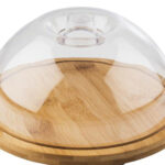 VASSOIO TONDO IN LEGNO DI BAMBOO CM 20,5 H.1,5 E CAMPANA POLISTIRENE CM18 H8,5    00822